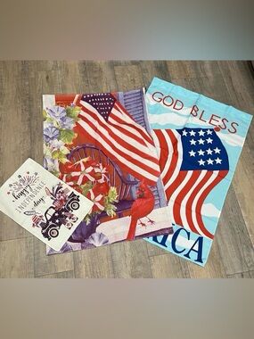 Patriotic outdoor Flag Set  - Red, Blue, White, Teal great used condition
